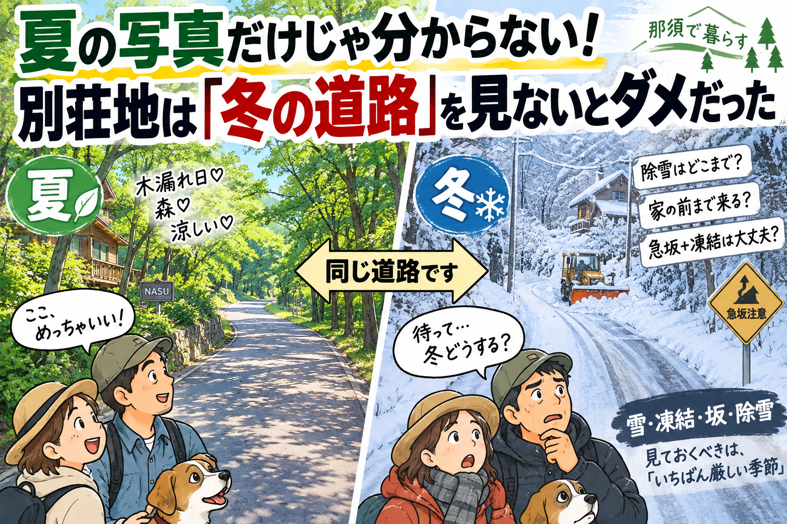 夏の写真だけじゃ分からない。別荘地は「冬の道路」を見ないとダメだった